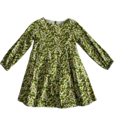 Frock-(1-2years)-umbrella-cotton-green-flowers-print-girls-full-sleeves-dress
