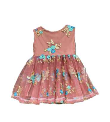 Frock-embroidered-mesh-ruffled-brown-girls-dress