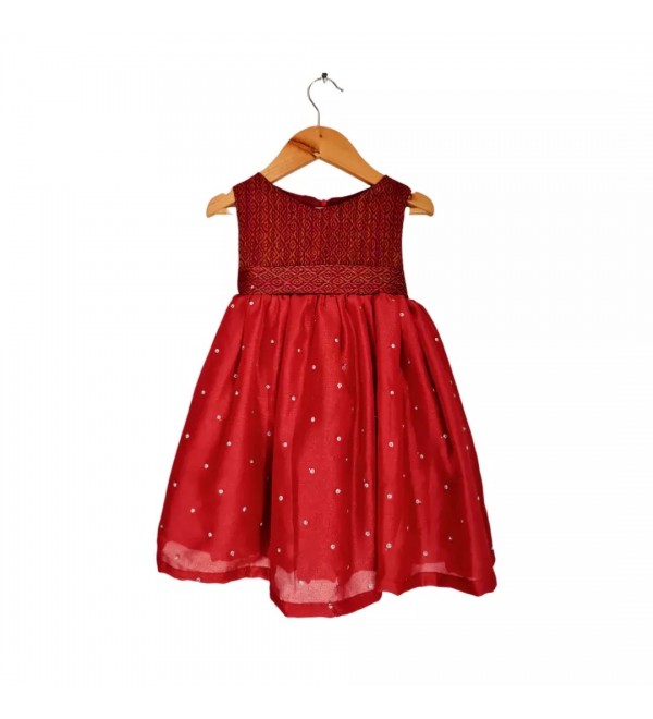 Frock-ruffled--brocade-silk-maroon-girls-dress