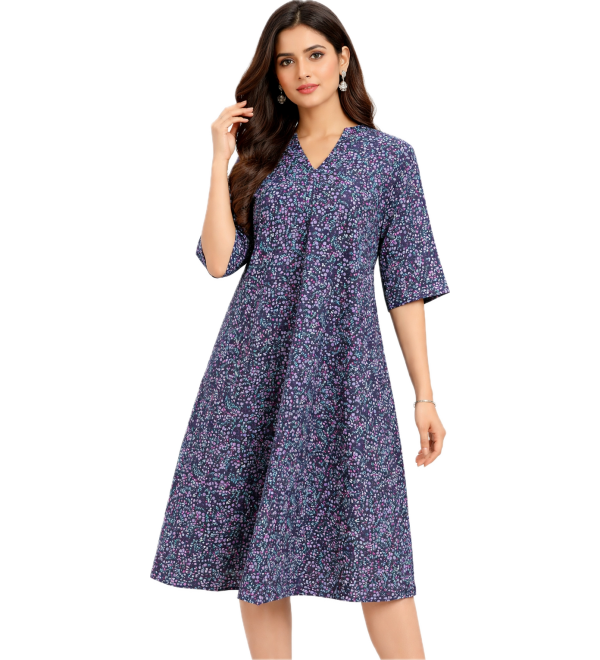 Women’s-Kurti-A-Line-Ethnic-Wear-Blabla-XL-2XL-Cotton-Dark-Blue-Dress-meerasatrium