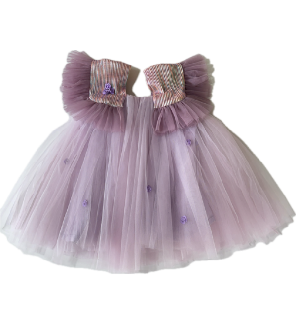 A-line-tunic-(2-3 years)-ruffled--mesh-lavender-butterfly-girls-dress