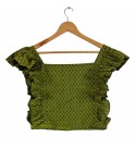 Top-brocade-cotton-green-flair-sleeves-girls-dress