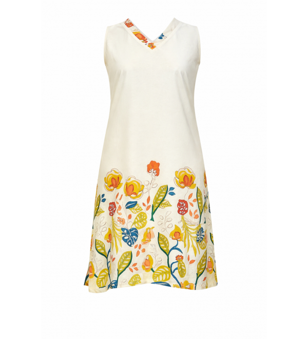 Women’s-Kurti-Slitted-Sleeveless-Ethnic-Wear-Rupa-Poplin-Cotton-off-White-Dress-meerasatrium
