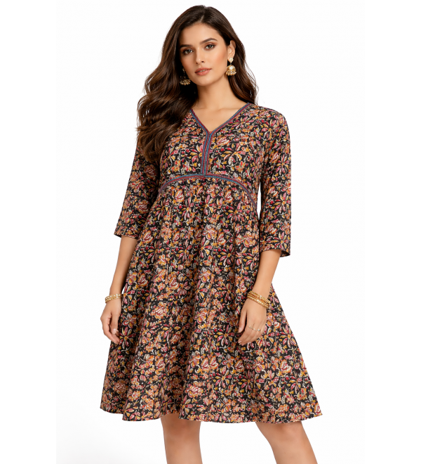 Women’s-Frock-Kurti-Cotton-Ethnic-Wear-Bloomy-Black-Dress-meerasatrium