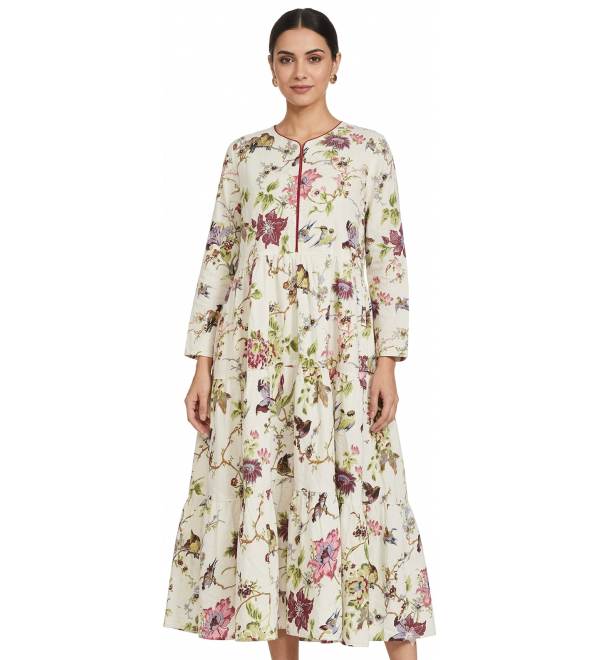 Women’s-Frock-Kurti-Ethnic-Wear-Anim-XL-Poplin-Cotton-off-White-Dress-meerasatrium