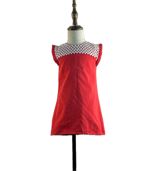 A-line-frock-(1-2 years)-red-white-slub-cotton-girls-dress