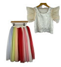 Skirt-top-rainbow-mesh-satin-white-mixed color-girls-dresses-sets